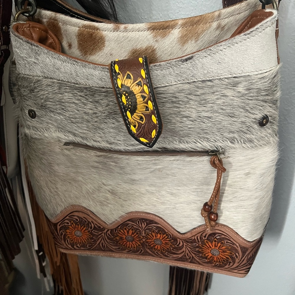 Brown and Cream Leather Women's Bag